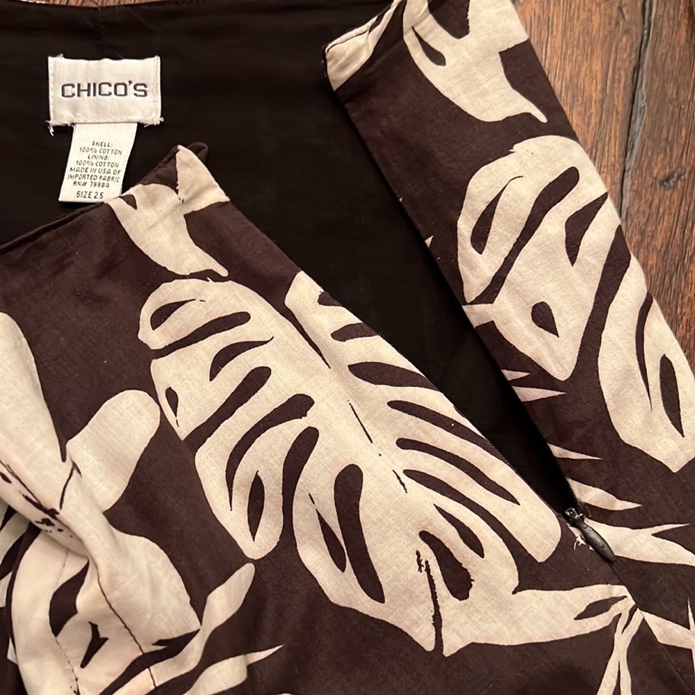Chico's Women Pleated Skirt Brown Palm Leaf Hawaiin Print Size 2.5 - Picture 8 of 10
